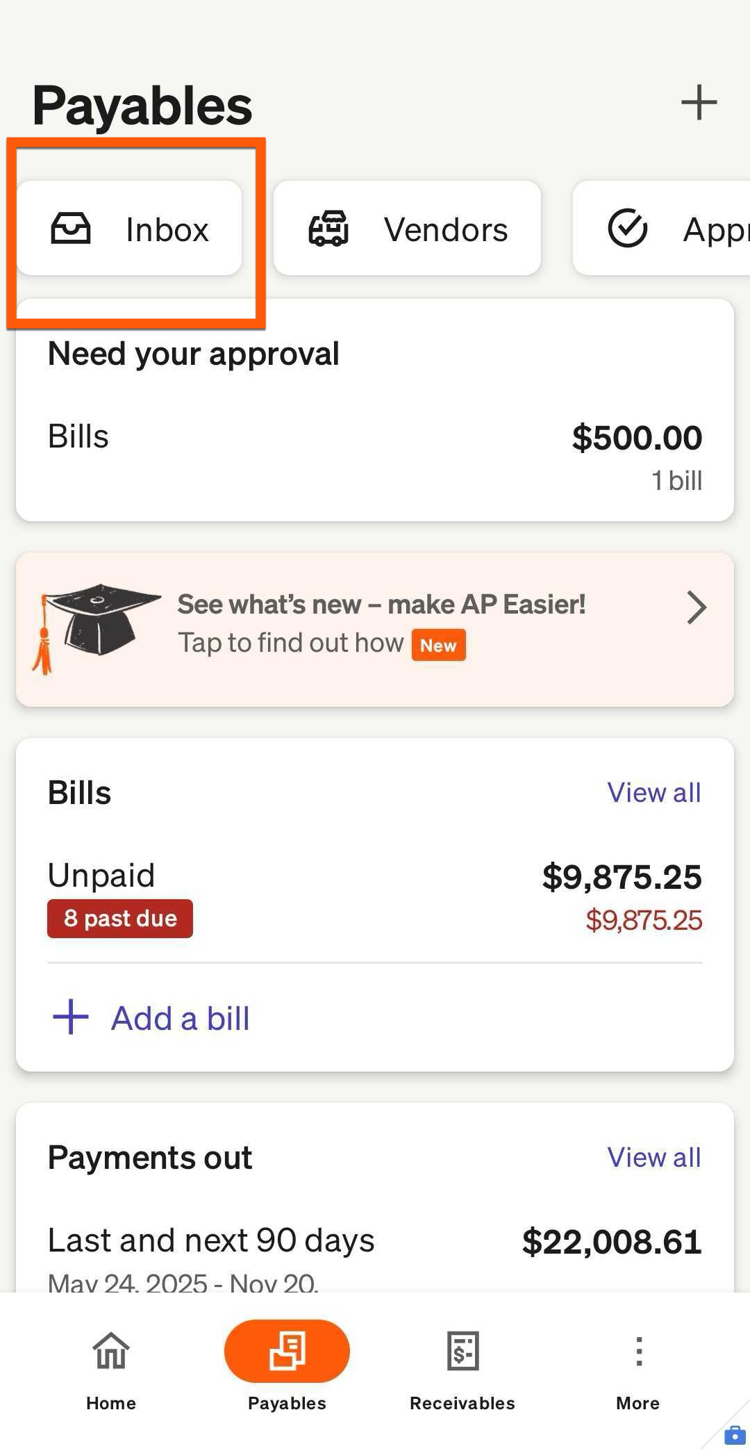 Android Mobile App: Add Inbox documents to a bill