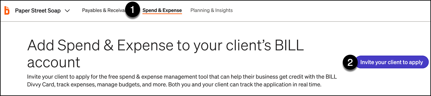Invite a client to apply for BILL Spend & Expense