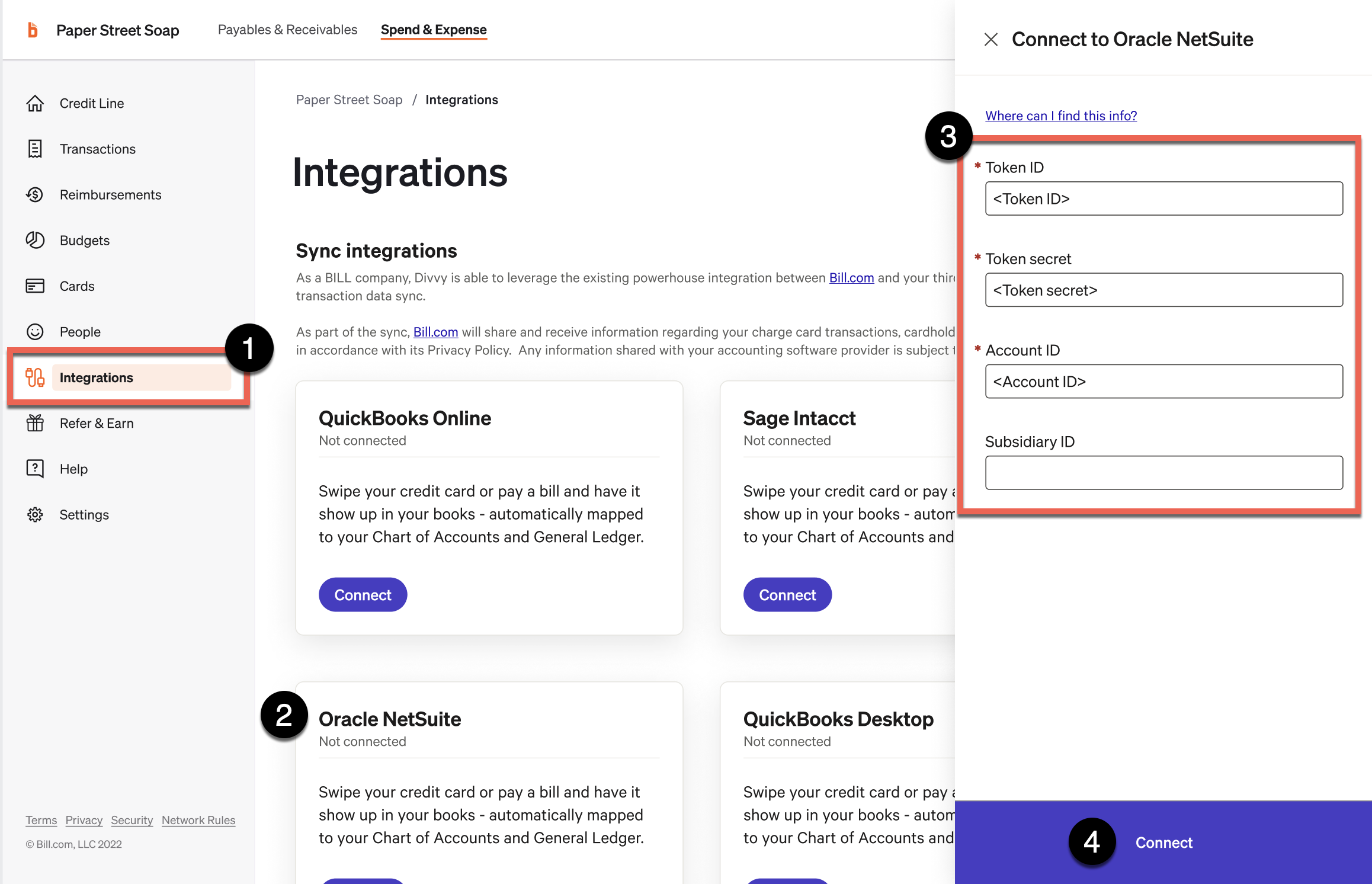 Set up the NetSuite integration with BILL Spend & Expense